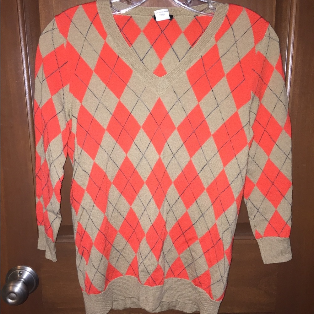 Tan and orange J. Crew Merino Wool argyle sweater
